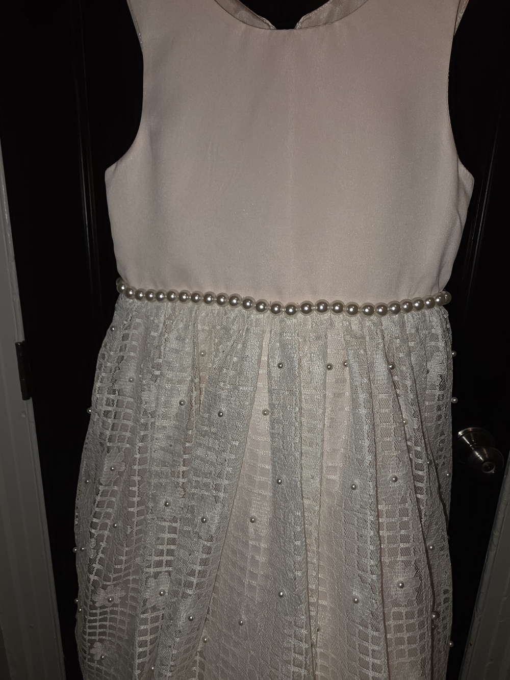 Girls' Pearl-Trim Light Pink Lace Party Dress